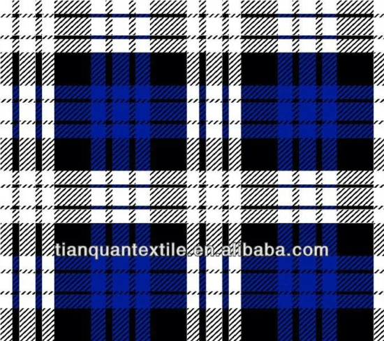 white black blue tartan plaid pigment printing t/c flannel fabric
