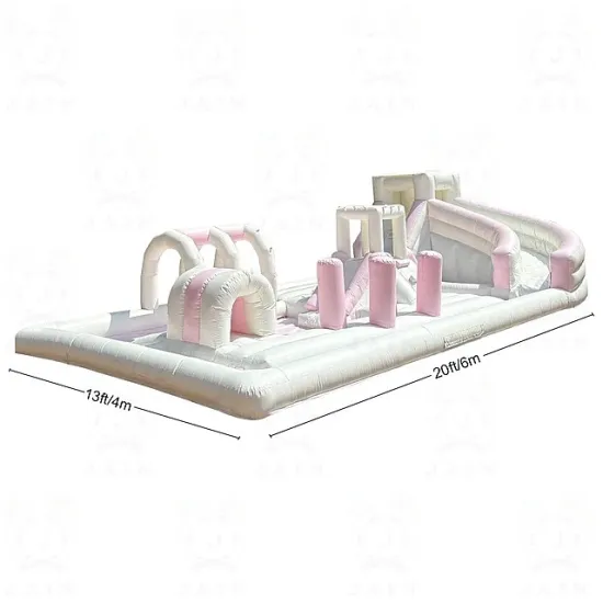 White Pink PVC Outdoor Inflatable Pool Slide - Kids Playground Water Slide & Obstacle Course