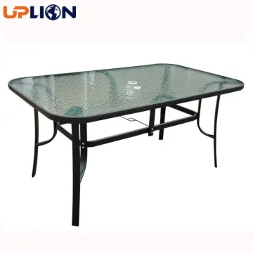 Uplion Outdoor Rectangle Metal Table with Tempered Glass for Garden Dining