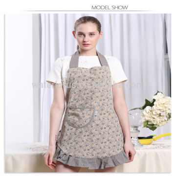 New Arrival OEM Wholesale Cheap Halter Washable Floret Canvas plaid Kitchen Cooking Apron For Women KC0WQ0003