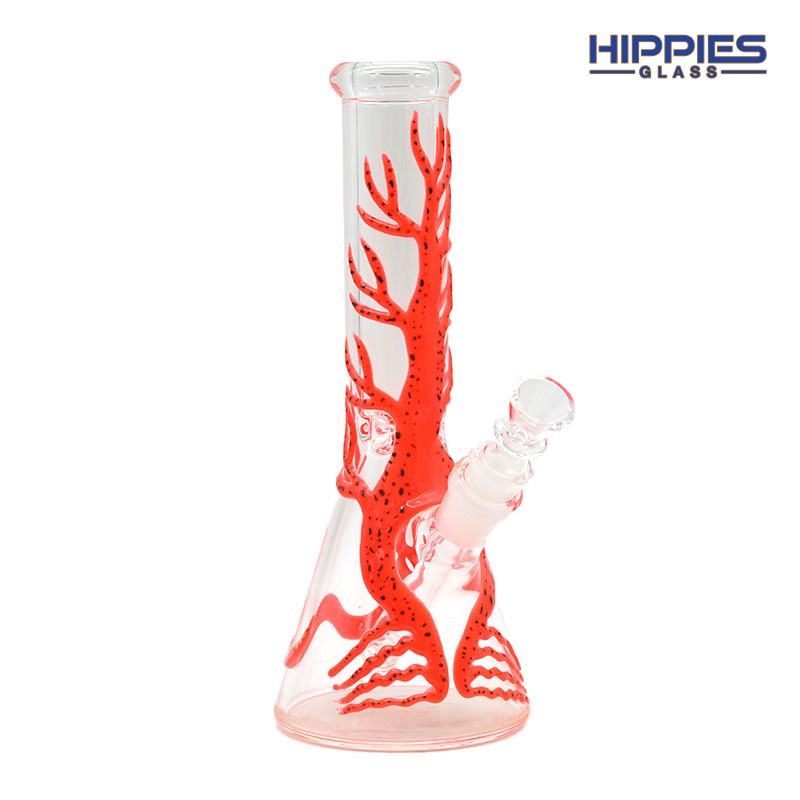 Glass Beaker Bong with Red hand painting