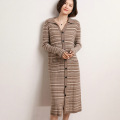 Retro collar simple horizontal stripe long coat