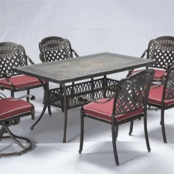 Luxury Cast Aluminum Outdoor Dining Round Table and Fire Pit Set with Chair Covers