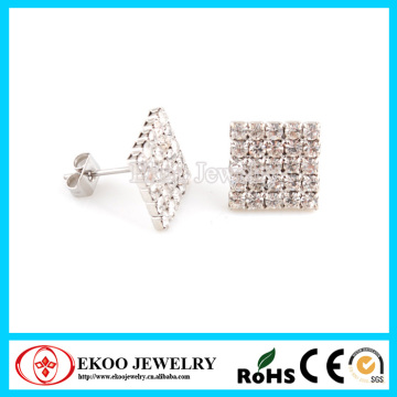 316L Surgical Steel Multi Paved Square Crystal Pronged Set Earring Stud