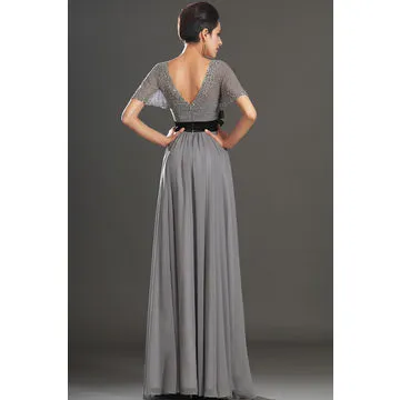 Evening dresses, full length, short sleeves, chiffon