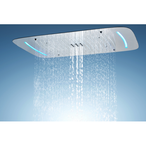 Overhead LED shower head with multiple rainfall methods