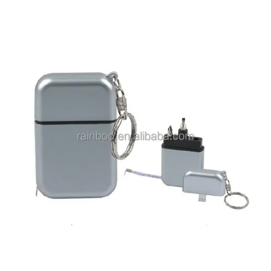 Promotional Logo Printed Square Multifunction Mini Screwdriver Set with Tape Measure and Keychain