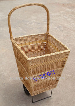Handmade wheeled wicker shopping trolley & wicker shopping cart