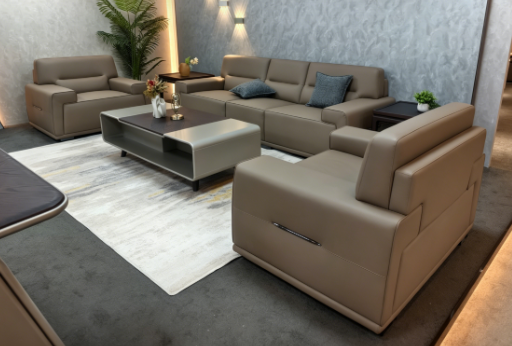 Coffee Imported Faux Leather 3 Seater Office Sofa