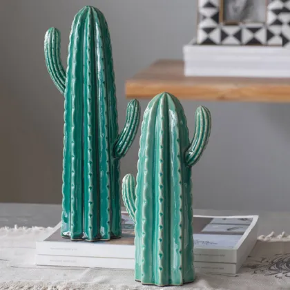 Nordic Ice Crack Cactus Ceramic Ornaments for Home Decor