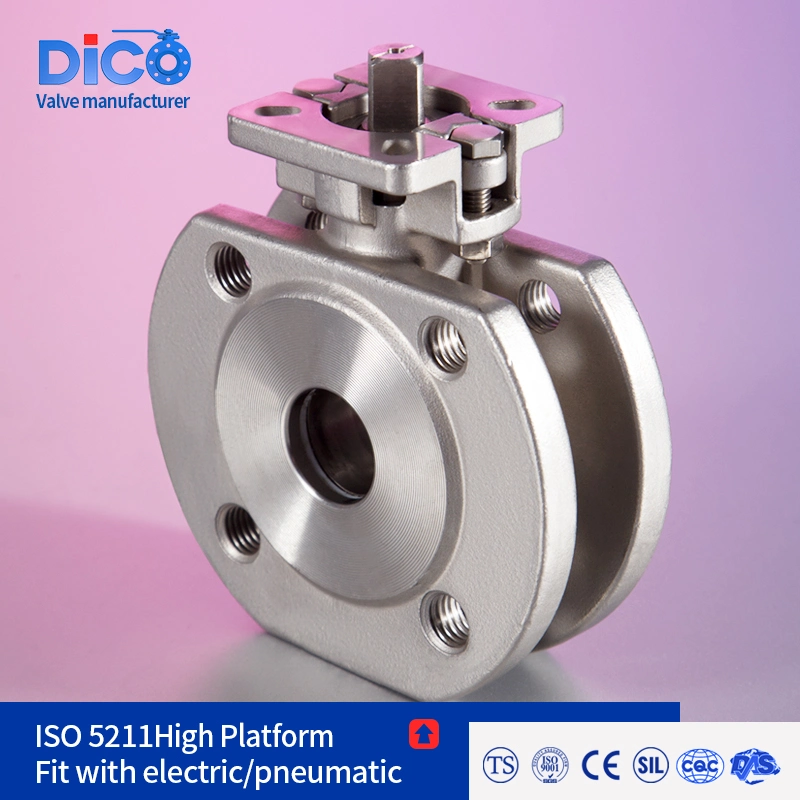 DICO Inversión Casting de acero inoxidable DIN PN16 con ISO5211 Pad 1 PC Válvula de bola de brida de oblea