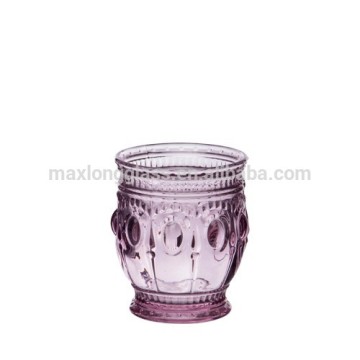 Hand pressed old fashion glass with light pink color