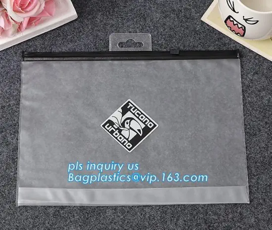 cosmetic bag promotional printed plastic bag, Clear frosted matte plastic PVC apparel bag with zipper top, zipper top clear viny