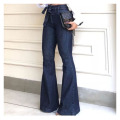 Women Bell Bottom Jeans Elastic Waist