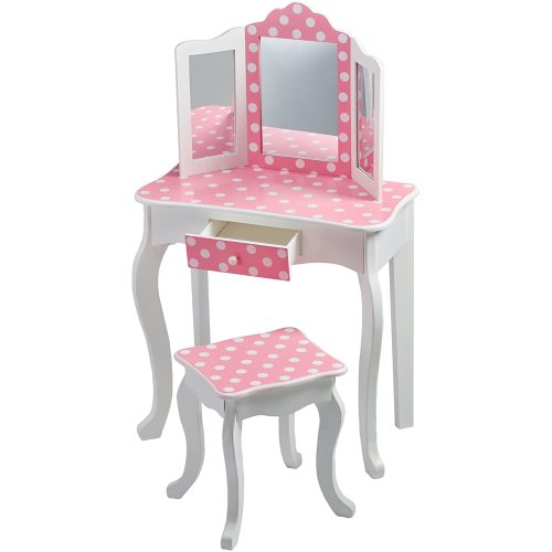 Kid Wooden Vanity Set with Tri-fold Mirror