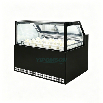 Black Curved Glass Ice Cream Display Freezer