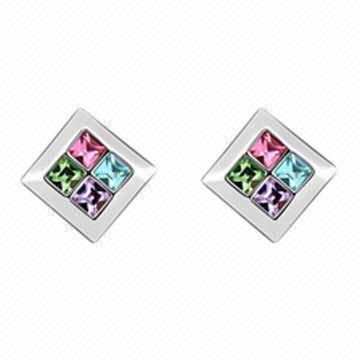 Crystal stud earrings, with gold plating