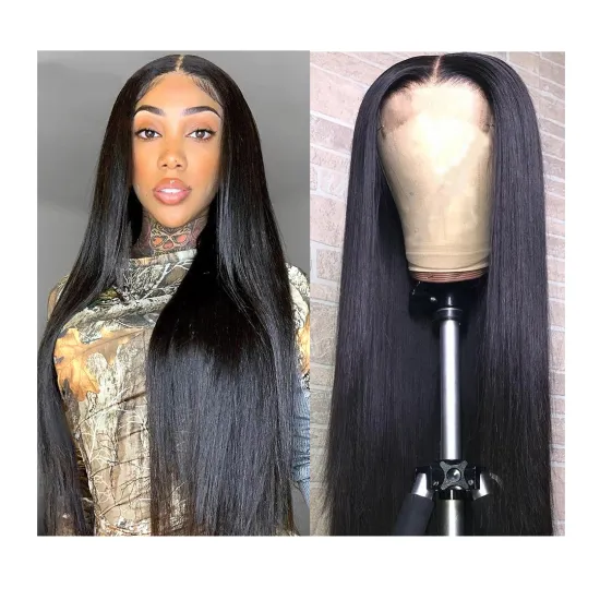 Natural Color Indian Virgin Cuticle Aligned Straight Full Hd Lace Front Human Hair Closure Wig For Black Women Lace Closure Wig