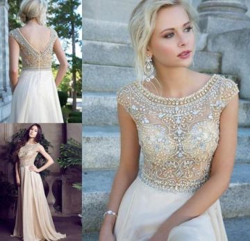 Custom Made Beaded Lace Evening Dresses With Two Shoulders Open Back High Neckline Sleeveless Floor Length A-line Style