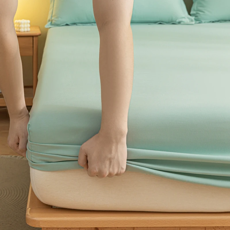 Cotton Fitted Sheet Solid Color with Elastic Band for Double, King, Queen Beds