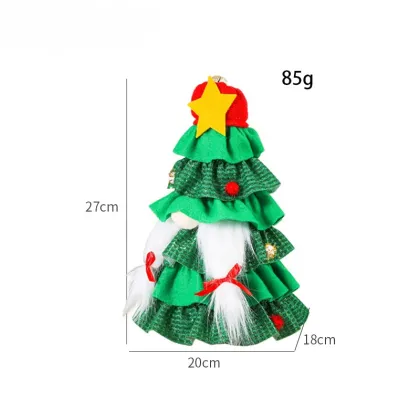 Christmas Skirt Tree: Unique Decorations Featuring a Green Tree, Faceless Old Man, Stars, and a Doll
