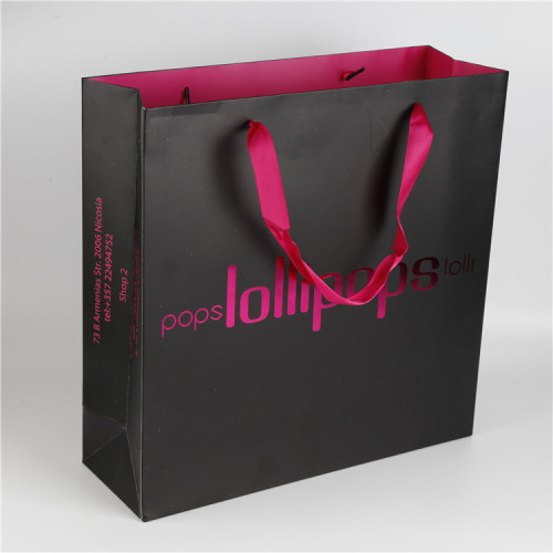 Cheap Large Black Paper Bags with Ribbon Handles