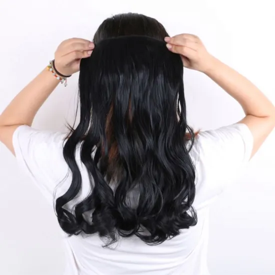 MYZYR 18 Inch 5 Clip Long curly Women Clip in Hair Extensions Black Brown HighTempreture Synthetic Hair Piece