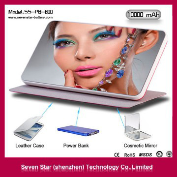 10000mAh Intelligent power bank with cosmetic mirror for women makeup