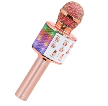 Mikrofon karaoke nirkabel bluetooth portabel dengan lampu LED menari dan fungsi rekaman untuk penggunaan KTV rumah