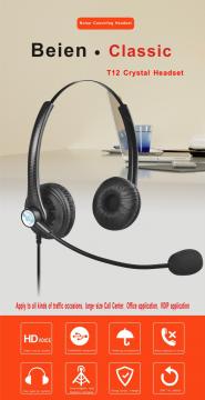 T12 RJ binaural over-ear headset with microphone for call center