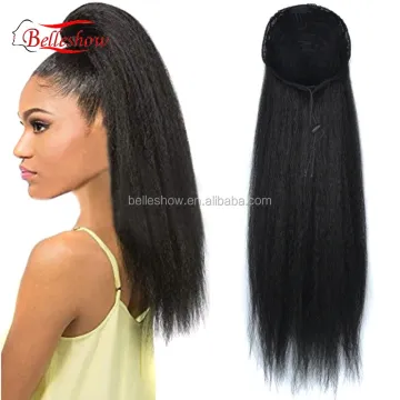 Hot sell Kinky Straight Ponytail Wig Afro Ponytail Hair Bun With  Long Women Ponytail 22inch YAKI Synthetic Hair