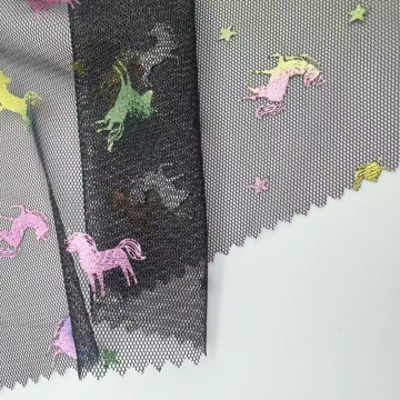 Materiale in rete di tulle di poliestere con lamina di stella di cavallo arcobaleno