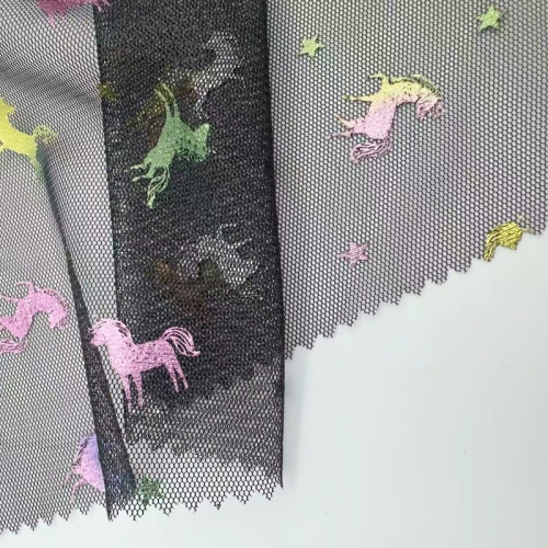 Materiale in rete di tulle di poliestere con lamina di stella di cavallo arcobaleno