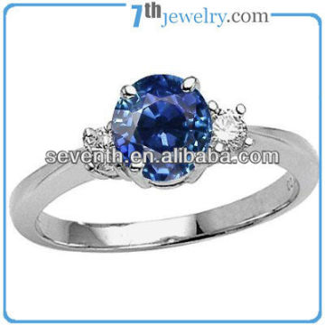 2013 Hot Sale Classic Simple Stone Sapphire Brass Rhodium Plated Finger Ring Wedding/Engagement Rings With Blue CZ Diamonds