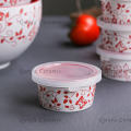 Ramekin con fiore e farfalla con coperchio in plastica