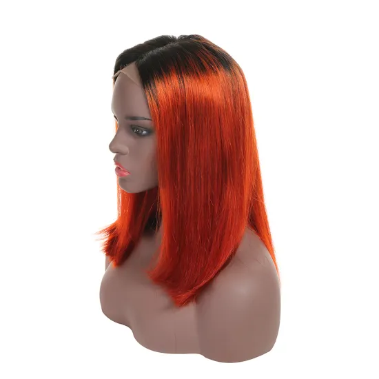 Wholesale Top Quality Middle Part Orange Human Hair Lace Front Wig With Baby Hair