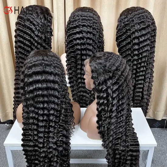 GS Wholesale Brazilian 13x4 Human Hair Transparent Lace Front Wig for Black Women - Deep Wave 13*4 Swiss HD Lace Frontal Wigs