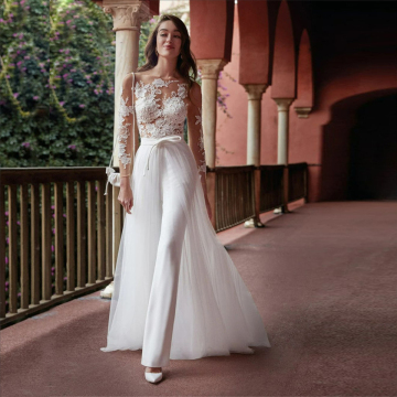Moderne 2 -teilige Satin -Hochzeits -Overall mit abnehmbarem Rock - 2 in 1 Brautkleid