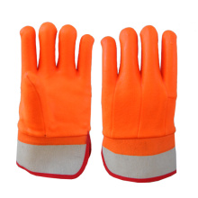 Hi-Vis أورانج PVC قفاز Sandy Finish Safety Cuff