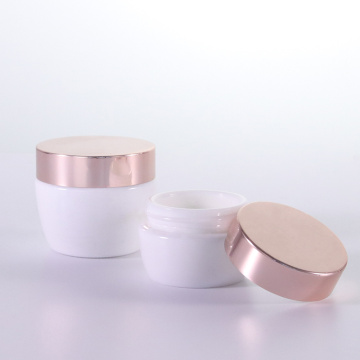 Opal White Cream Jar avec bonnet en or rose