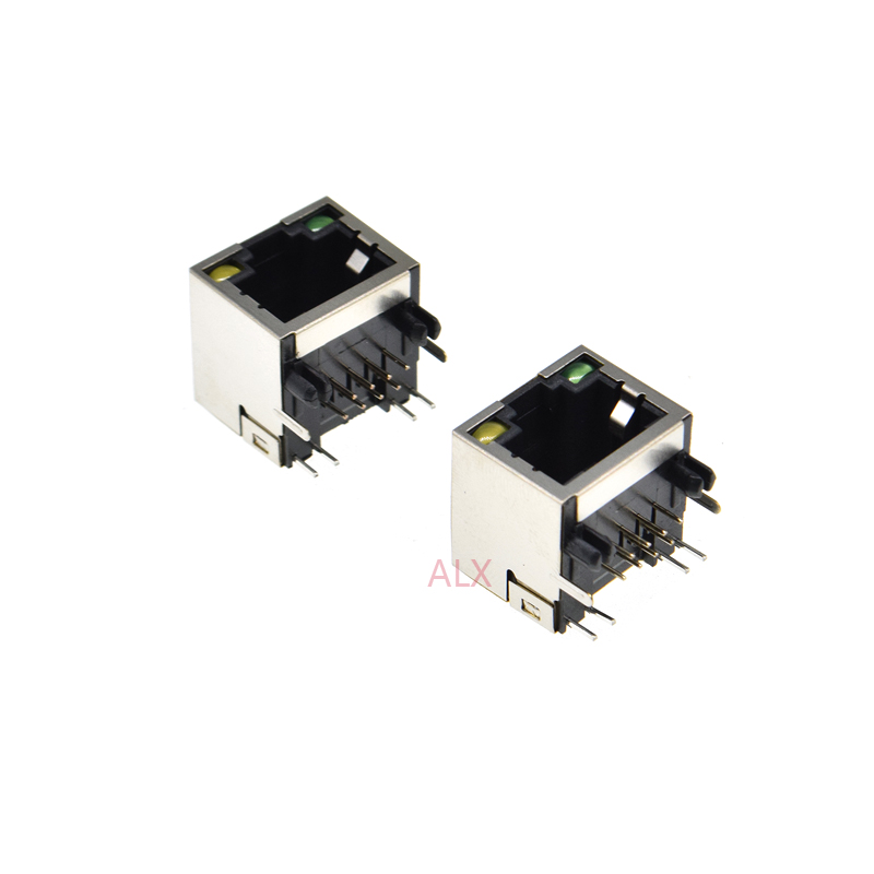 10PCS RJ45 Network Ethernet FEMALE SOCKET with light RIGHT ANGLE 56 8P8C female jack connector