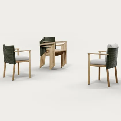 Teak Rope Weave Patio Garden Dining Chair - All-Weather Outdoor Furniture
