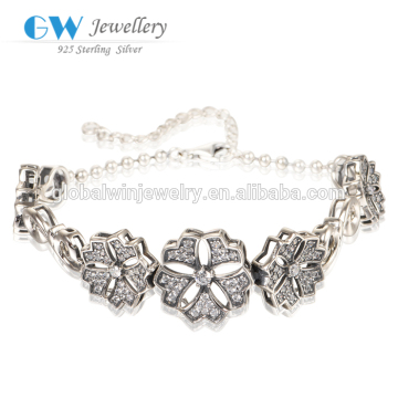 New Arrival Zircon Snowflake Wholesale Sterling Silver Bracelet For Women