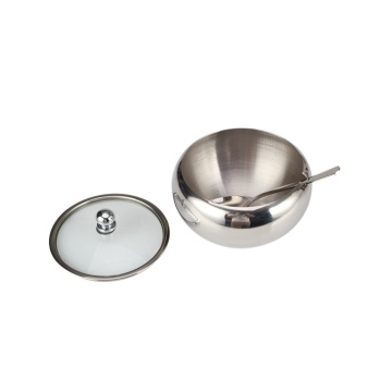 Stainless Steel Sugar Pot with Lid and Spoon
