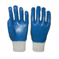 Guantes de franela de nitrilo azul con forro de muñeca de punto