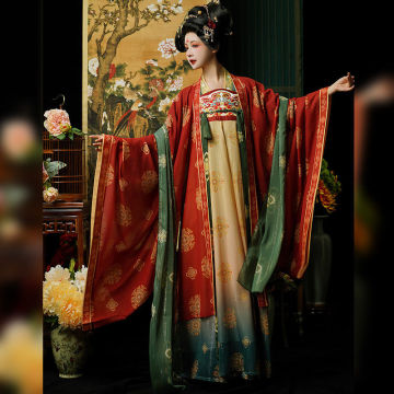 Luxury Hanfu: Tang Embroidered Large Sleeve Dress for Women