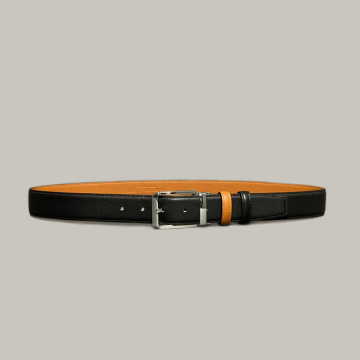 Business Casual Double sided Black&Orange Leather Belt