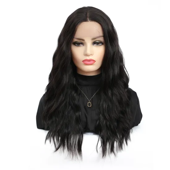 Vigorous vendor natural wholesale high quality long body wave fiber lace front heat resistant synthetic blend wig for women