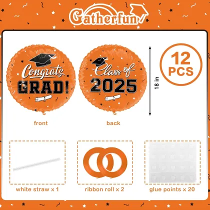 Orange graduation helium balloons