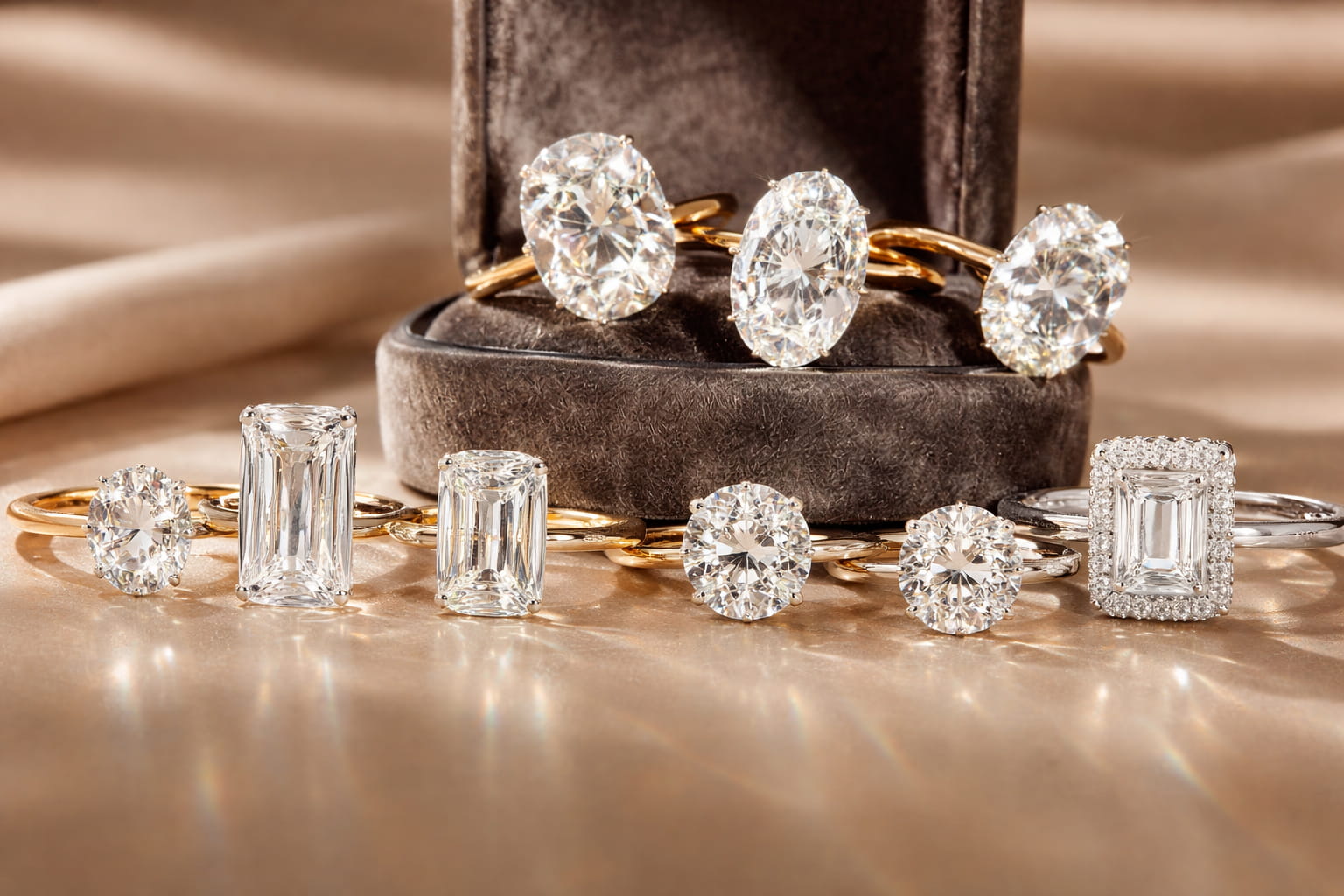 inele de logodnă cu diamante cultivate în laborator diferite dimensiuni de carate stiluri moderne